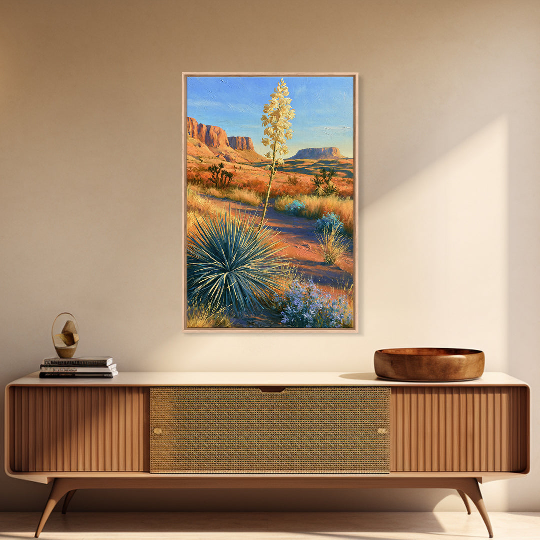 Yucca Blooms Against Clear Blue Sky Framed Canvas Print, Southwestern Art, Printable Wall Art, Southwestern Decor, Mesa, SOU-2x3-100