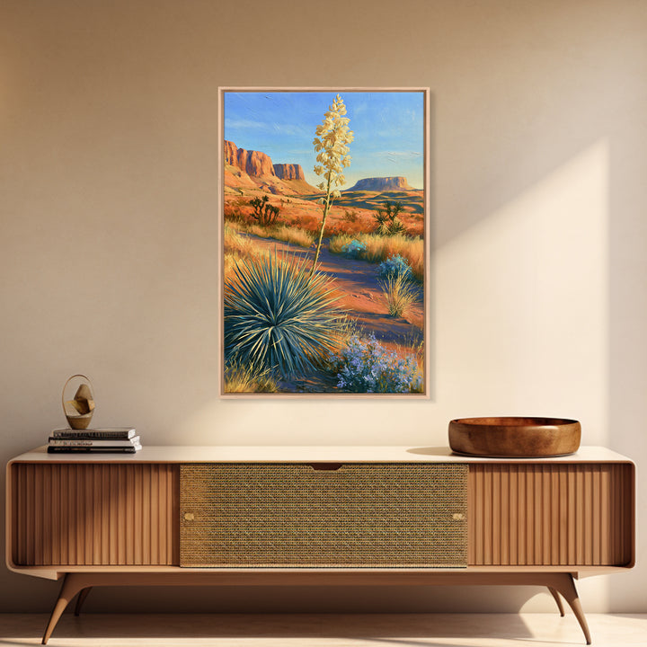 Yucca Blooms Against Clear Blue Sky Framed Canvas Print, Southwestern Art, Printable Wall Art, Southwestern Decor, Mesa, SOU-2x3-100