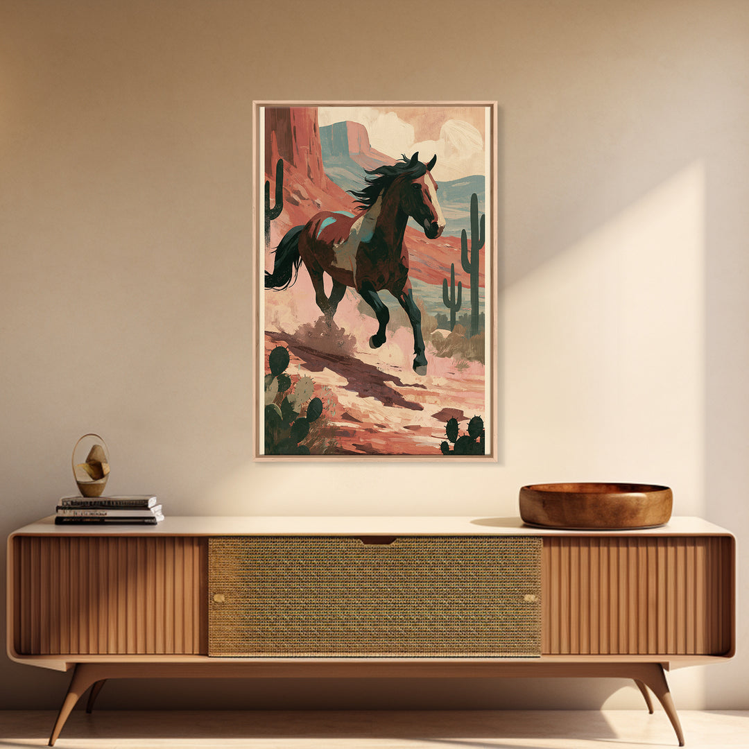 Wild Mustang Running Through Dusty Canyon Canvas Print, Southwestern Art, Wall Art, Southwestern Decor, Fine Art, Mesa, SOU-2x3-14