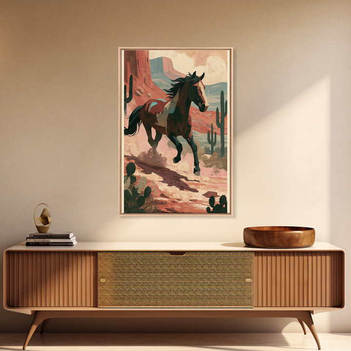 Wild Mustang Running Through Dusty Canyon Canvas Print, Southwestern Art, Wall Art, Southwestern Decor, Fine Art, Mesa, SOU-2x3-14