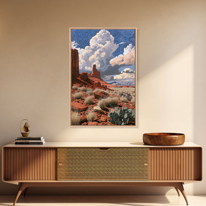 Desert Storm Clouds Framed Canvas Print, Southwestern Art, Boho Wall Decor, Southwestern Decor, Mesa, Antique Oil Painting, SOU-2x3-20