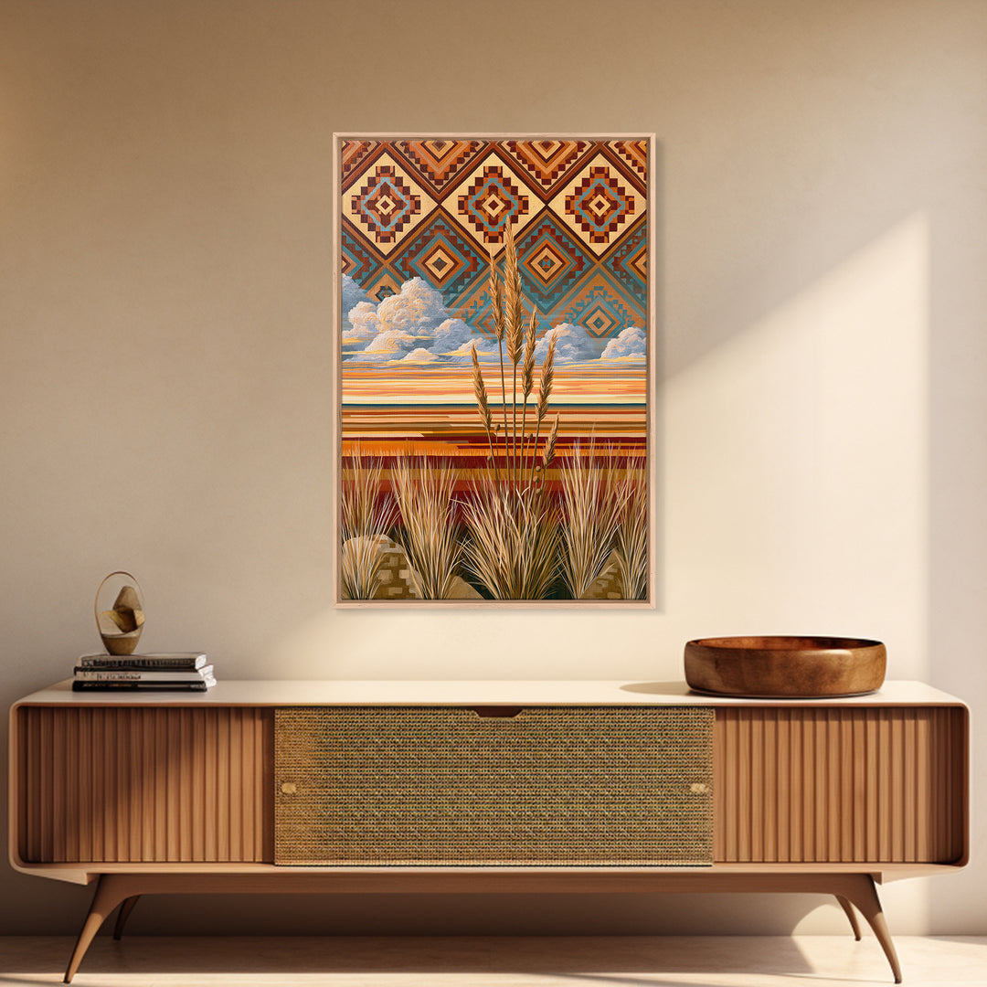 Navajo Geometric Pattern Framed Canvas Print, Southwestern Art, Original Art, Southwestern Decor, Abstract Art, Mesa, SOU-2x3-60