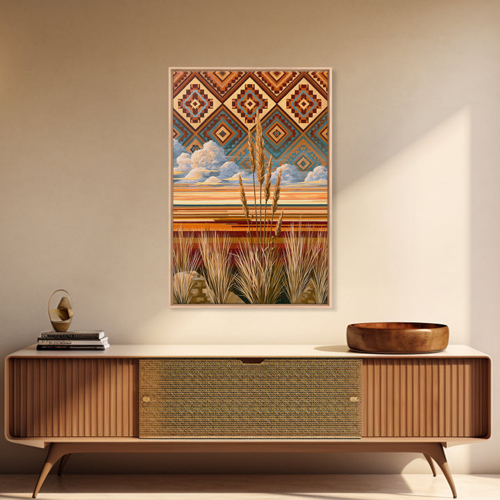 Navajo Geometric Pattern Framed Canvas Print, Southwestern Art, Original Art, Southwestern Decor, Abstract Art, Mesa, SOU-2x3-60