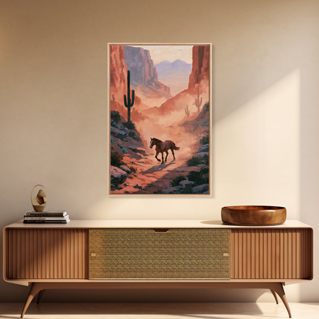 Wild Mustang Running Through Dusty Canyon Canvas Print, Southwestern Art, Printable Art, Southwestern Decor, Fine Art, Mesa, SOU-2x3-62