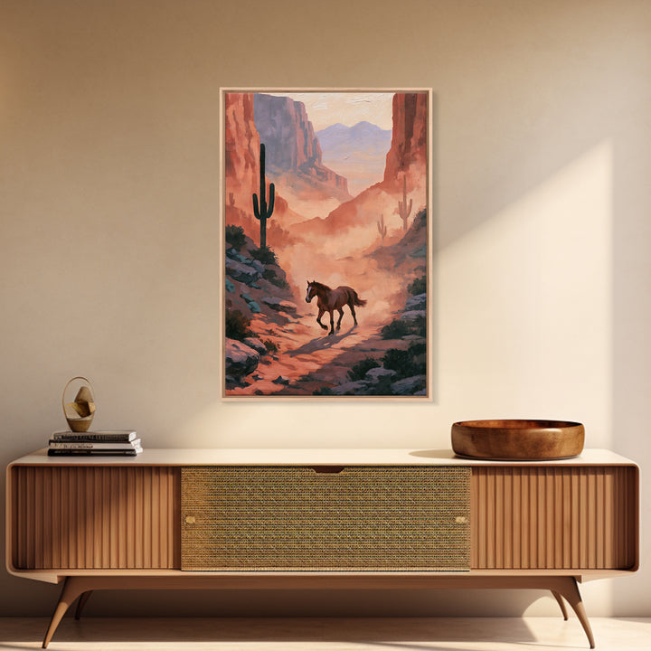 Wild Mustang Running Through Dusty Canyon Canvas Print, Southwestern Art, Printable Art, Southwestern Decor, Fine Art, Mesa, SOU-2x3-62