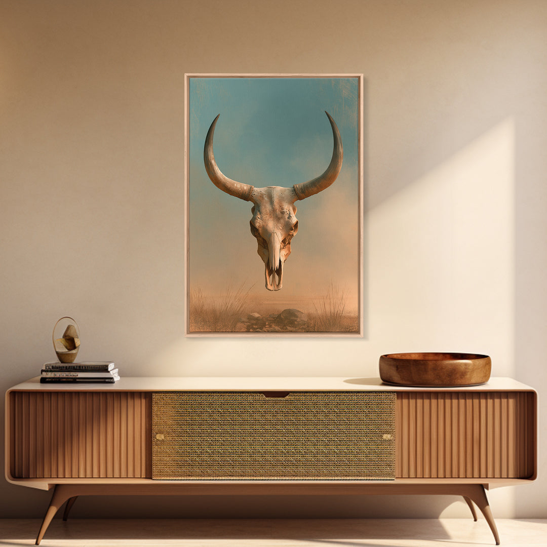 Sun Bleached Longhorn Skull Still Life Canvas Print, Southwestern Art, Tapestry Wall Art, Southwestern Decor, Fine Art, Mesa, SOU-2x3-65