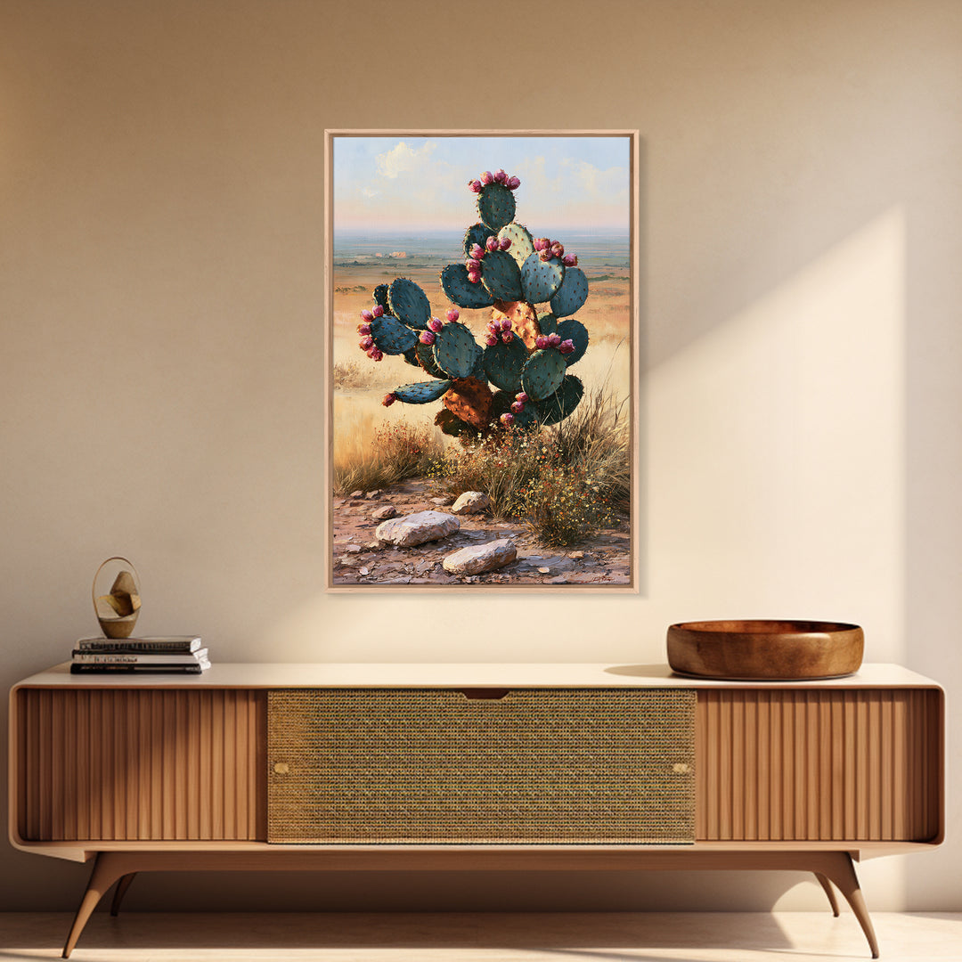 Prickly Pear Cactus Framed Canvas Print, Southwestern Art, Western Art, Southwestern Decor, Fine Art, Mesa, Textured Painting, SOU-2x3-87