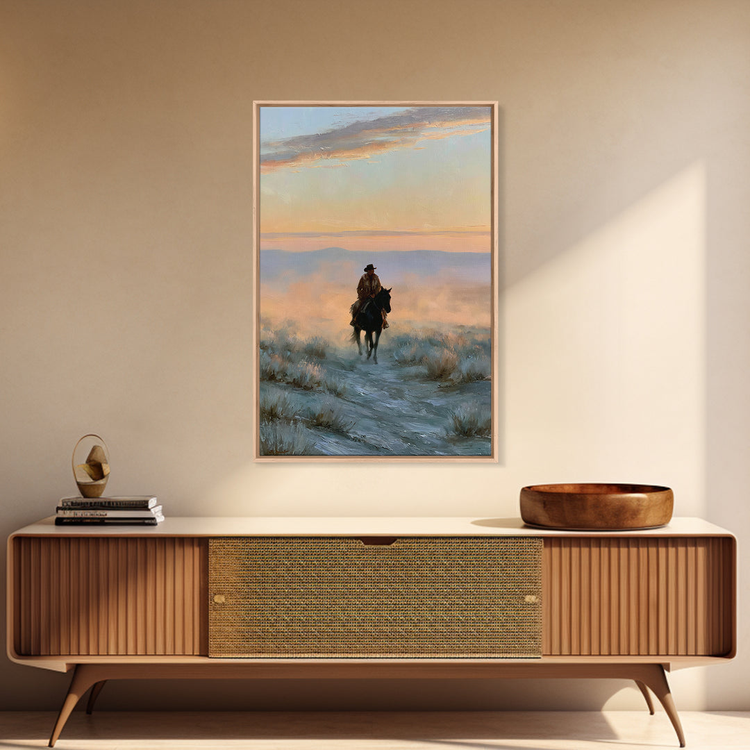 Horse Rider Crossing Desert at Dusk Canvas Print, Southwestern Art, Native American Art, Southwestern Decor, Fine Art, Mesa, SOU-2x3-99