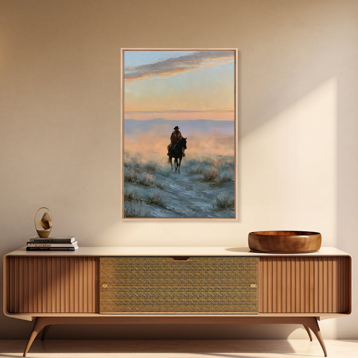 Horse Rider Crossing Desert at Dusk Canvas Print, Southwestern Art, Native American Art, Southwestern Decor, Fine Art, Mesa, SOU-2x3-99