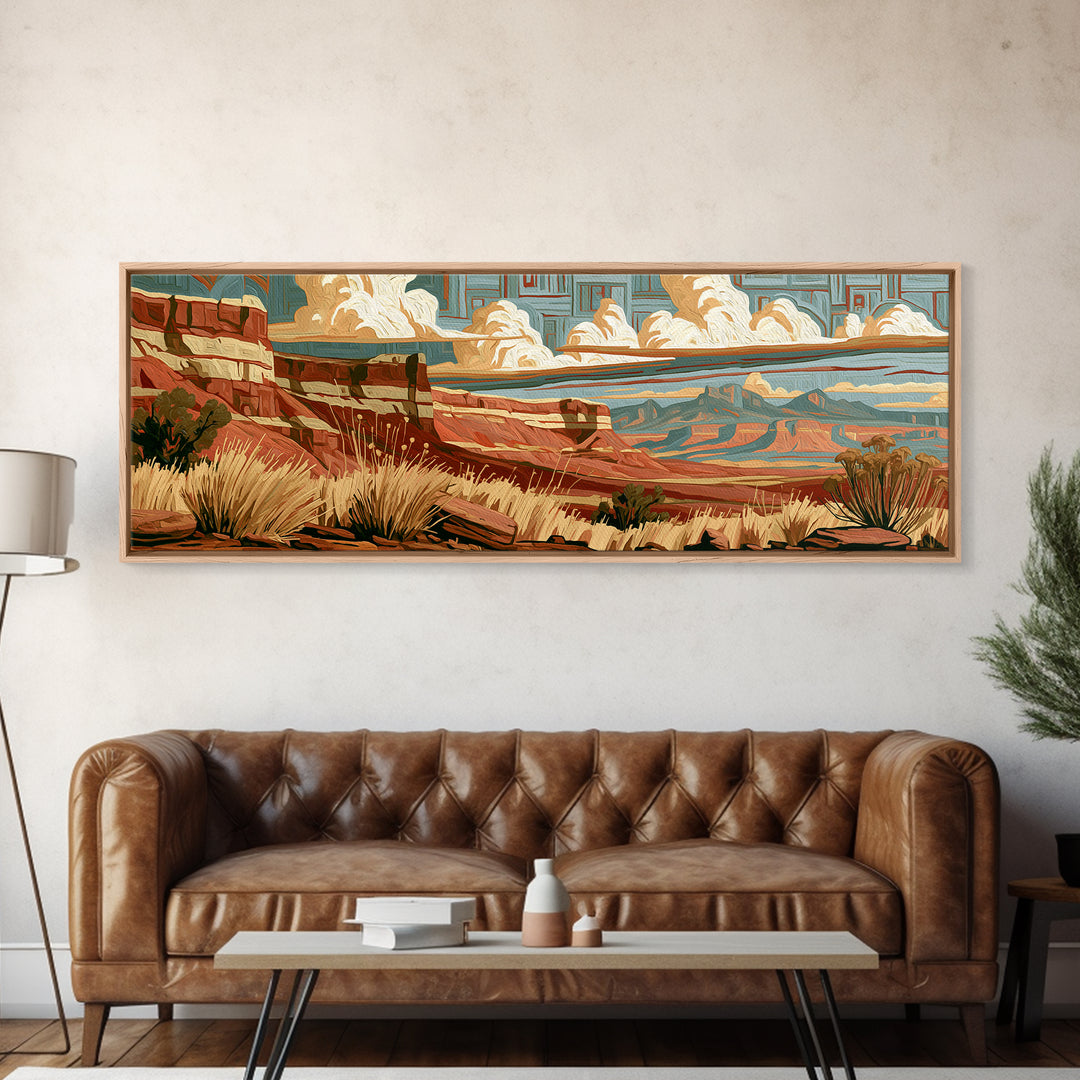 Abstract Canyon Layers Framed Canvas Print, Southwestern Art, Tapestry Wall Art, Southwestern Decor, Oil Painting, Mesa, SOU-3x1-58