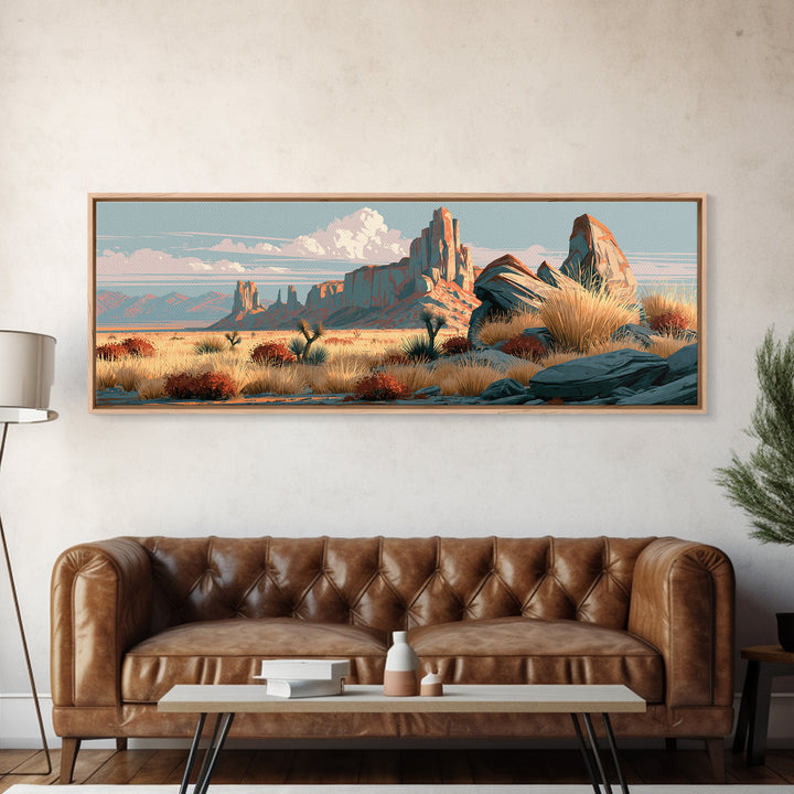 Navajo Geometric Pattern Framed Canvas Print, Southwestern Art, Southwestern Decor, Abstract Art, Mesa, Boho Wall Art, SOU-3x1-68