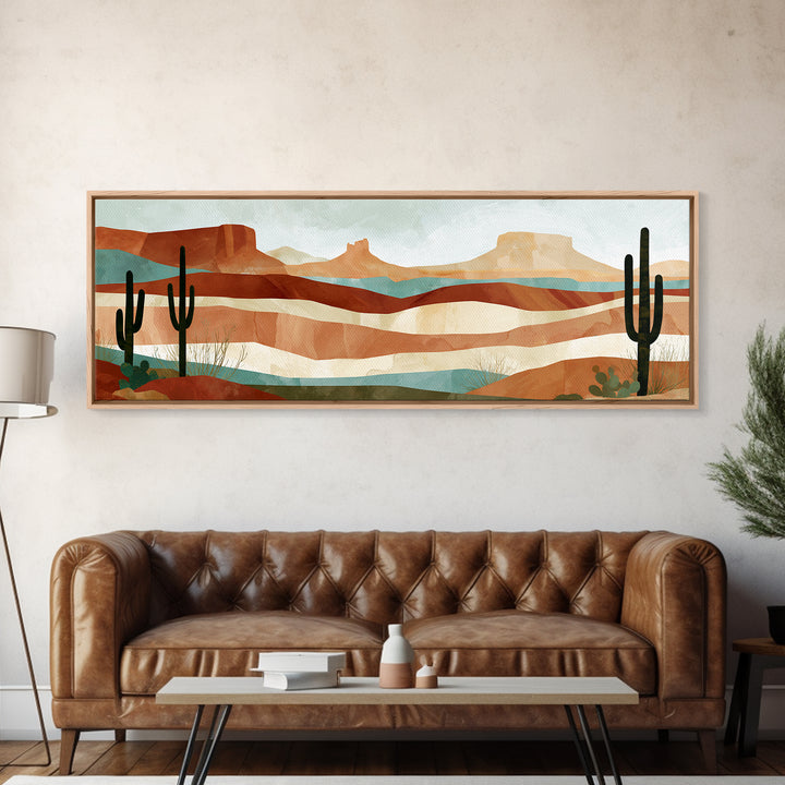 Abstract Canyon Layers Framed Canvas Print, Southwestern Art, Tapestry Wall Art, Southwestern Decor, Oil Painting, Mesa, SOU-3x1-82