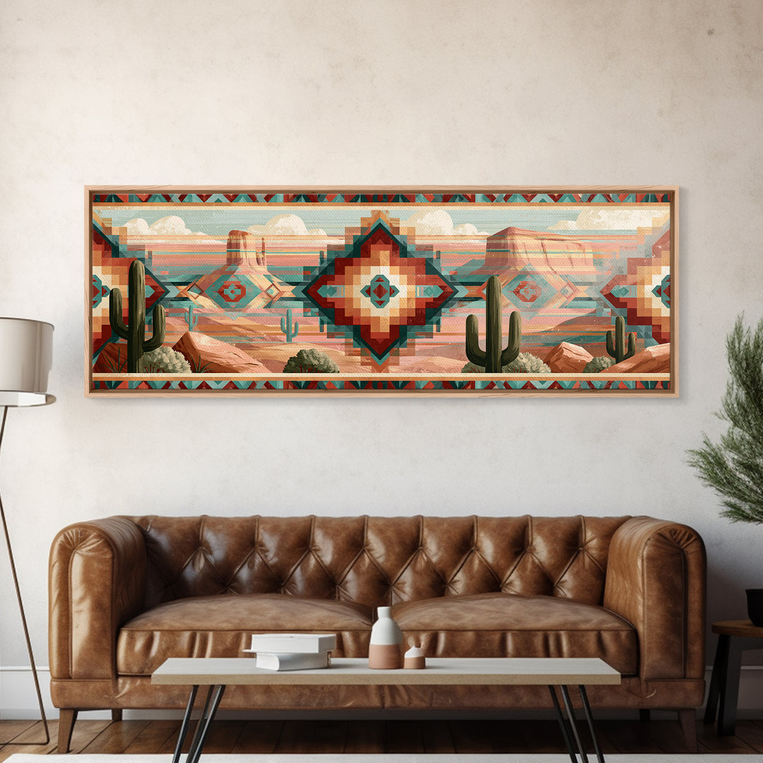 Navajo Geometric Pattern Canvas Print, Southwestern Art, Oil Painting, Southwestern Decor, Fine Art, Mesa, Oil Paintings, SOU-3x1-92