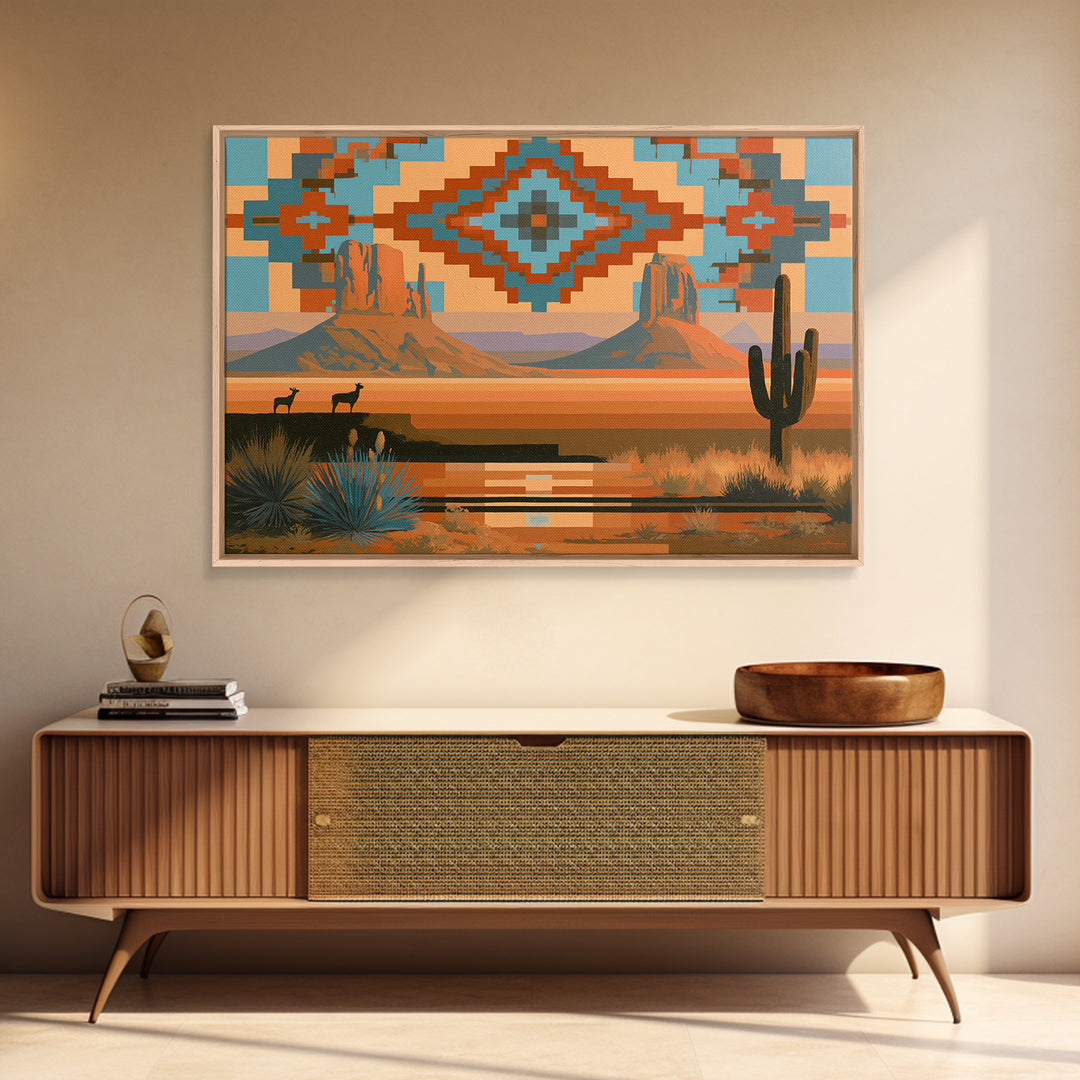 Navajo Geometric Pattern Canvas Print, Southwestern Art, Western Art, Southwestern Decor, Fine Art, Mesa, Textured Painting, SOU-3x2-32