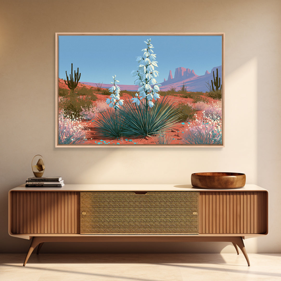 Yucca Blooms Against Clear Blue Sky Canvas Print, Southwestern Art, Gallery Decor, Southwestern Decor, Fine Art, Mesa, SOU-3x2-48