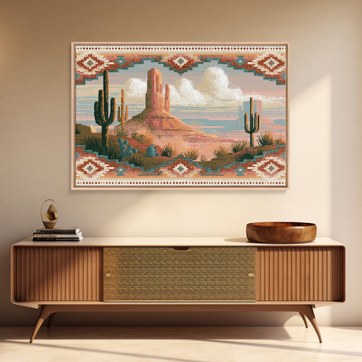 Navajo Geometric Pattern Framed Canvas Print, Southwestern Art, Southwestern Decor, Abstract Art, Mesa, Boho Wall Art, SOU-3x2-80