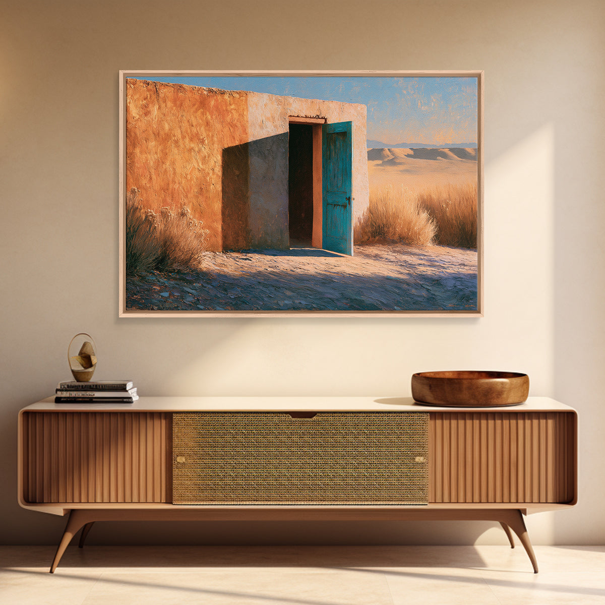 Adobe Doorway with Turquoise Blue Shadow Framed Canvas Print, Southwestern Art, Fine Art Print, Southwestern Decor, Mesa, SOU-3x2-81