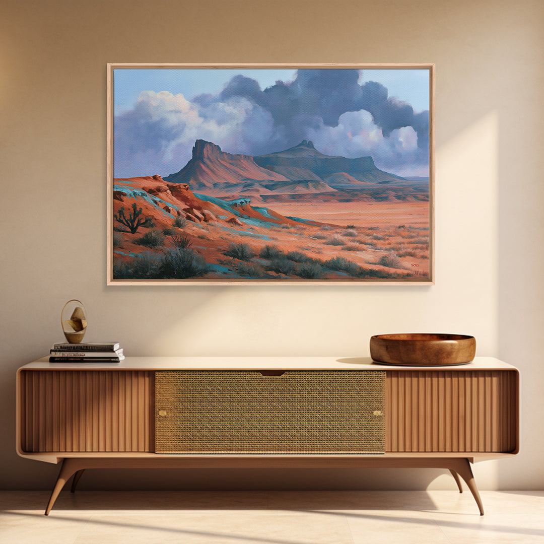 Desert Storm Clouds Canvas Print, Southwestern Art, Southwestern Decor, Oil Painting, Mesa, Boho Decor, Tapestry Wall Art, SOU-3x2-88