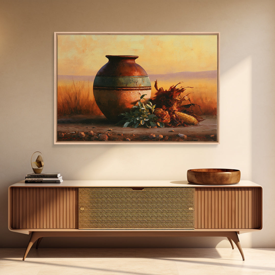 Pueblo Pottery Still Life Framed Canvas Print, Southwestern Art, Prints Wall Art, Southwestern Decor, Fine Art, Mesa, SOU-3x2-99