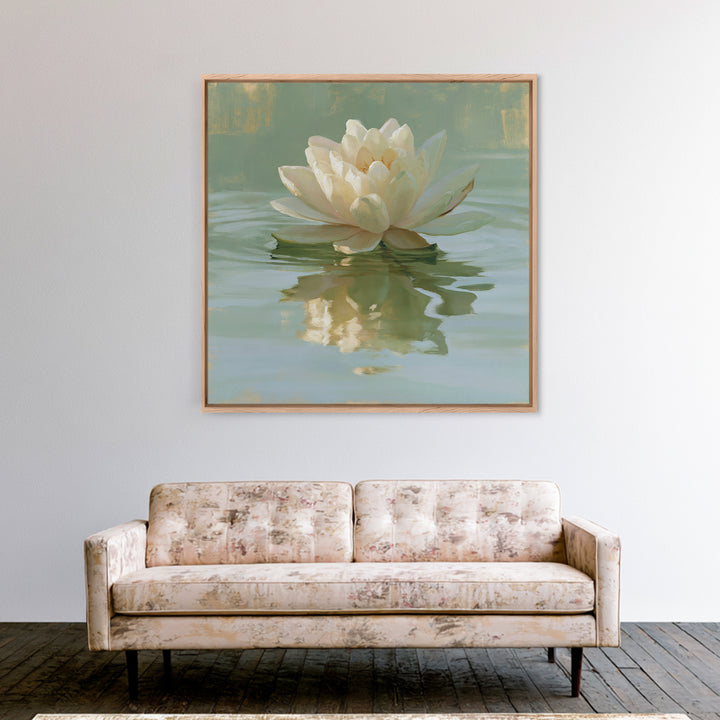 Lotus Flower Floating on Still Pond Framed Canvas Print, Spa Art, Wildlife Wall Art, Spa Decor, Serenity, Minimalist Decor, SPA-1x1-100