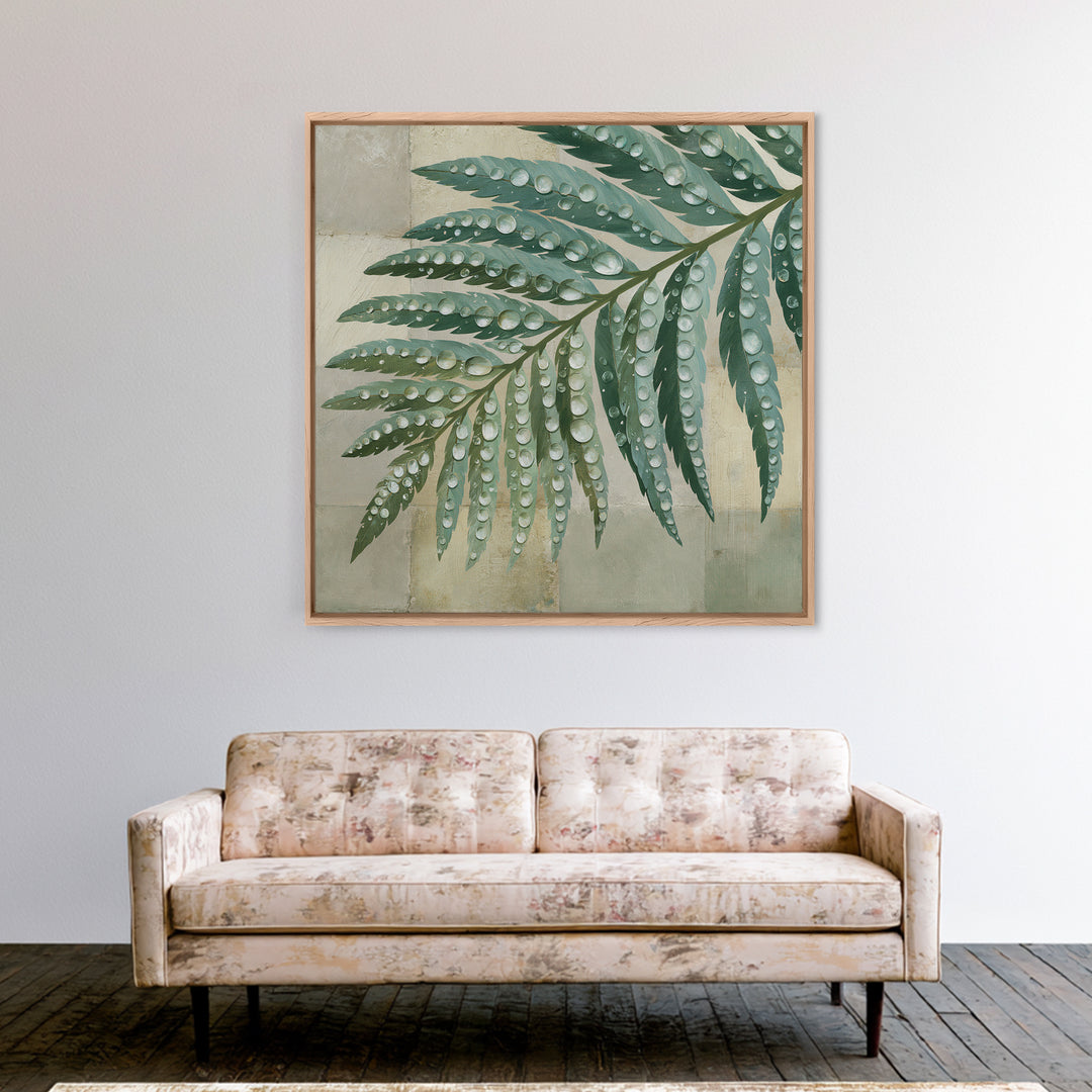 Fern Leaf Closeup Framed Canvas Print, Spa Art, Dog Wall Art, Spa Decor, Watercolor Art, Serenity, Dog Canvas, SPA-1x1-11