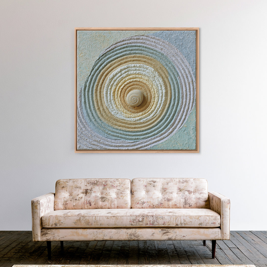 Sand Garden Lines Framed Canvas Print, Spa Art, Spa Decor, Oil Painting, Serenity, Minimalist Art, Feminine Wall Art, SPA-1x1-12
