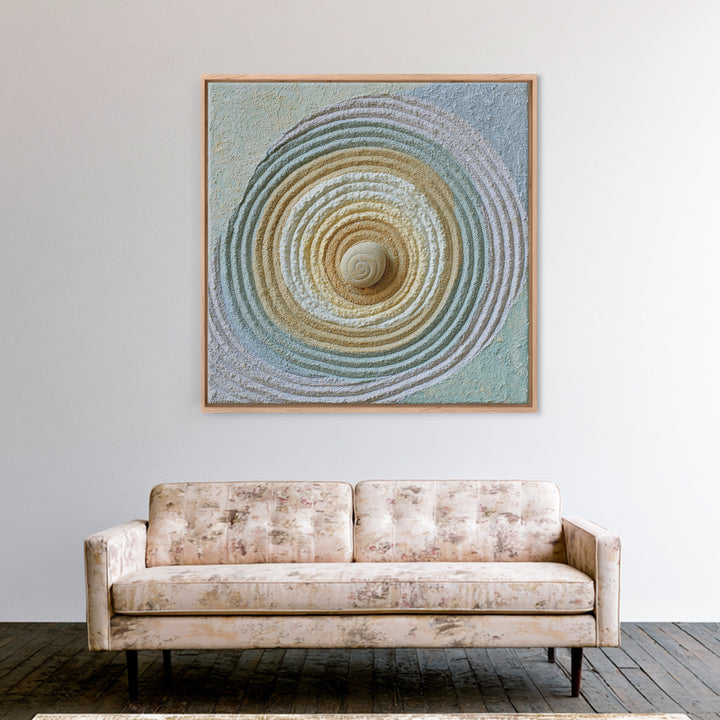 Sand Garden Lines Framed Canvas Print, Spa Art, Spa Decor, Oil Painting, Serenity, Minimalist Art, Feminine Wall Art, SPA-1x1-12