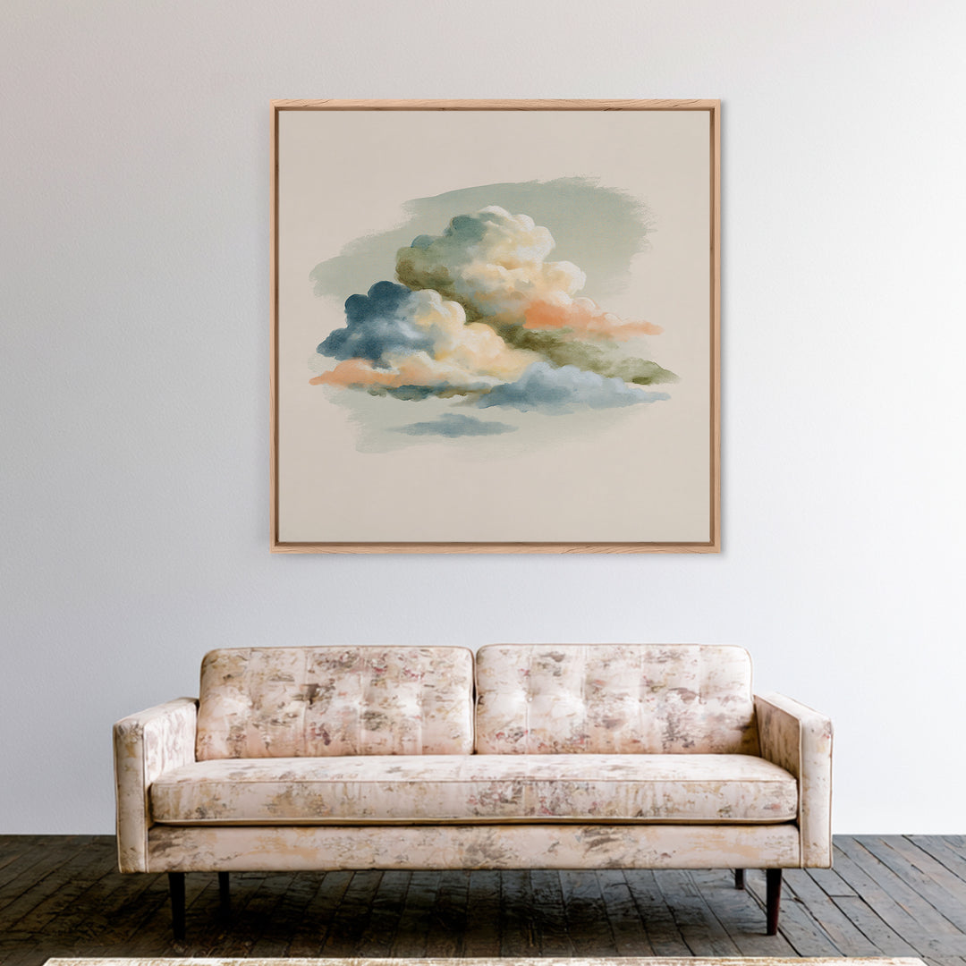 Soft Cloudscape in Cream and Sage Canvas Print, Spa Art, Wildlife Wall Art, Spa Decor, Watercolor Art, Serenity, SPA-1x1-13