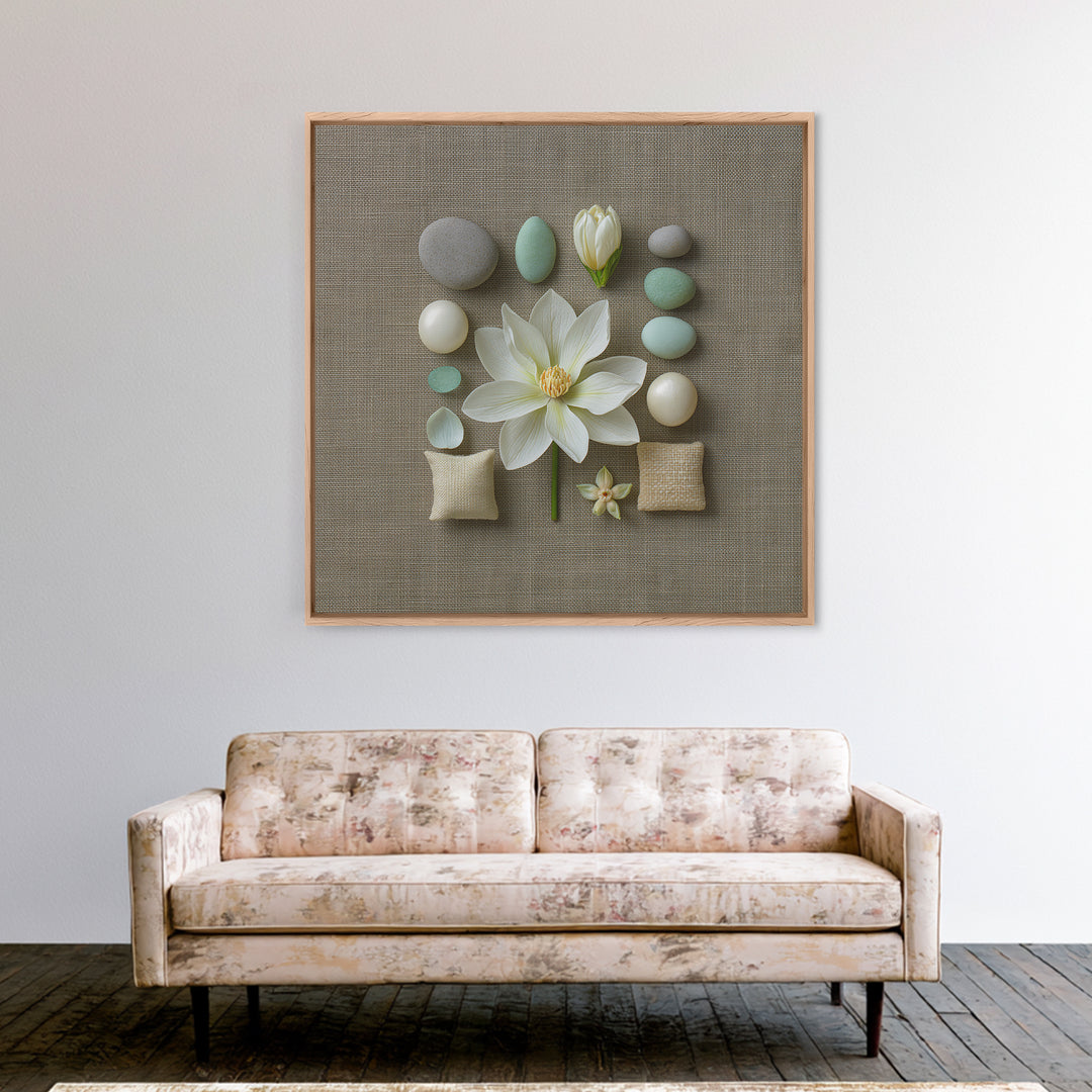 Single White Flower on Linen Ground Canvas Print, Spa Art, Gallery Decor, Spa Decor, Fine Art, Serenity, Wall Art, Home Decor, SPA-1x1-17