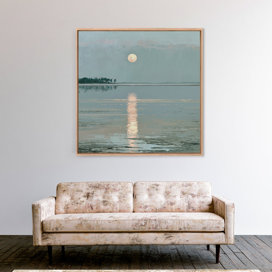 Moonlit Lake Reflection Canvas Print, Spa Art, Abstract, Spa Decor, Watercolor Art, Serenity, City Art, Spa Wall Art, SPA-1x1-23