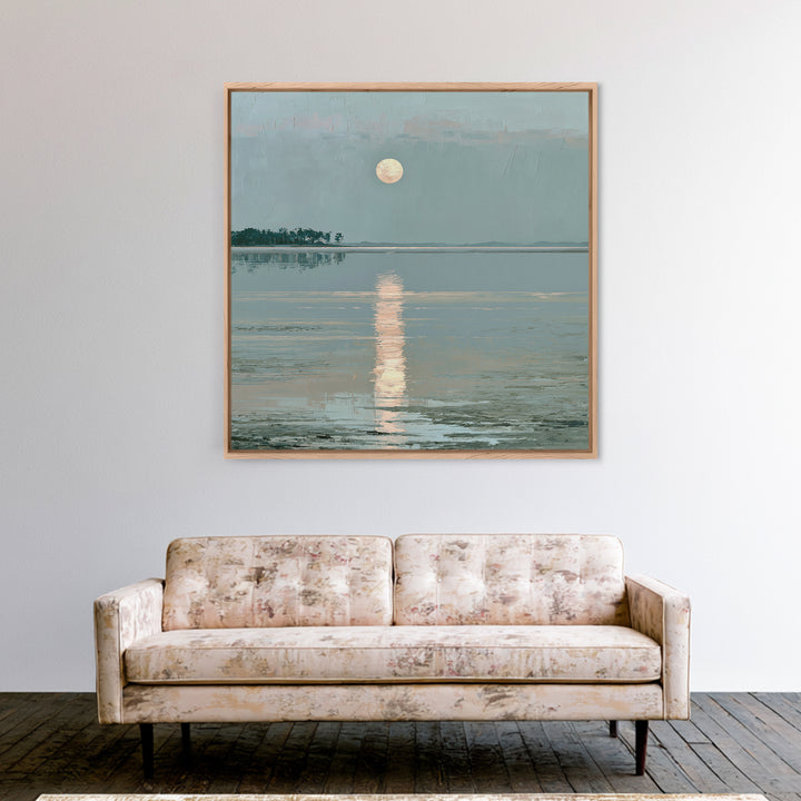 Moonlit Lake Reflection Canvas Print, Spa Art, Abstract, Spa Decor, Watercolor Art, Serenity, City Art, Spa Wall Art, SPA-1x1-23