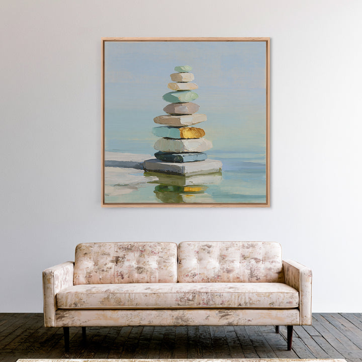 Stacked Stones Beside Calm Water Canvas Print, Spa Art, Art Print, Spa Decor, Fine Art, Serenity, Botanical Art, Nature Prints, SPA-1x1-25