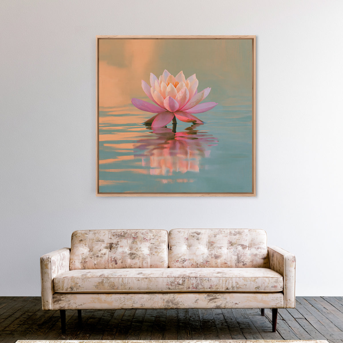 Lotus Flower Floating on Still Pond Framed Canvas Print, Spa Art, Black Woman Art, Spa Decor, Serenity, Modern Home Decor, SPA-1x1-28