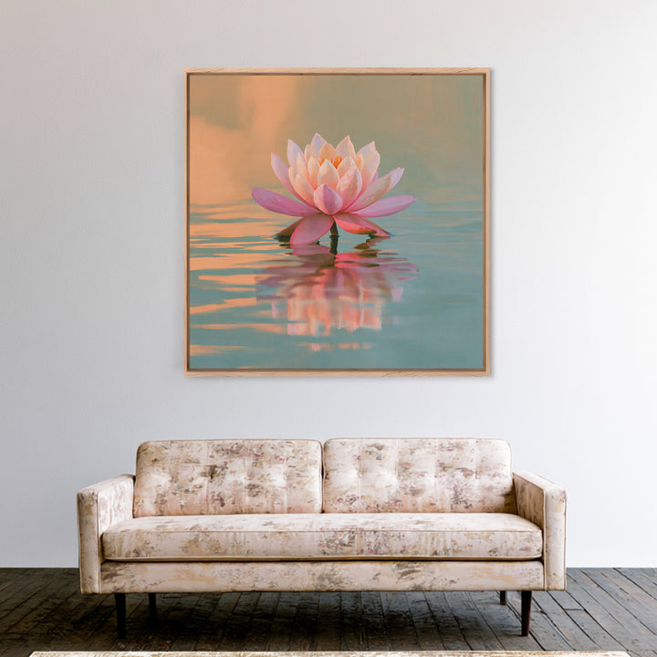 Lotus Flower Floating on Still Pond Framed Canvas Print, Spa Art, Black Woman Art, Spa Decor, Serenity, Modern Home Decor, SPA-1x1-28