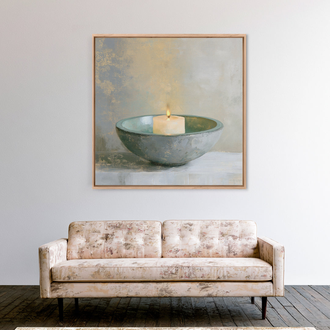 Warm Candle Flame Framed Canvas Print, Spa Art, Textured Painting, Spa Decor, Abstract Art, Serenity, Travel Poster, SPA-1x1-33