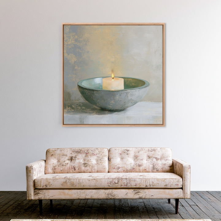 Warm Candle Flame Framed Canvas Print, Spa Art, Textured Painting, Spa Decor, Abstract Art, Serenity, Travel Poster, SPA-1x1-33