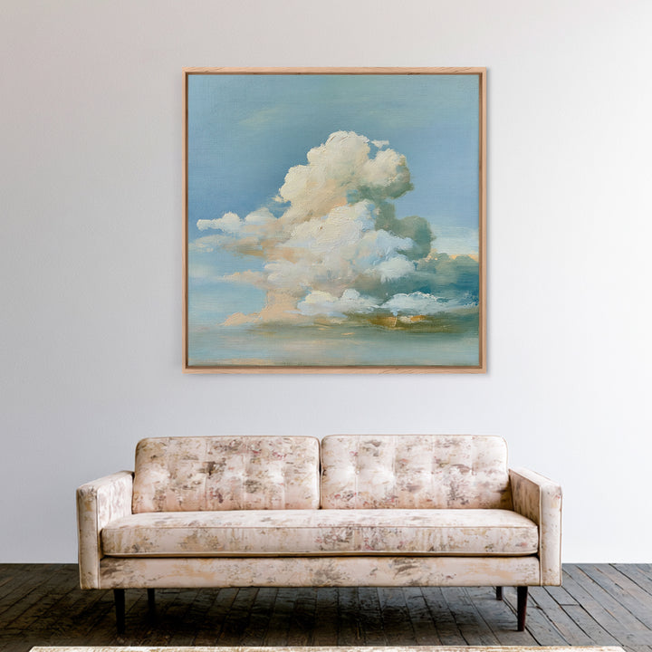 Soft Cloudscape in Cream and Sage Framed Canvas Print, Spa Art, Boho Decor, Spa Decor, Oil Painting, Serenity, Printable Art, SPA-1x1-37