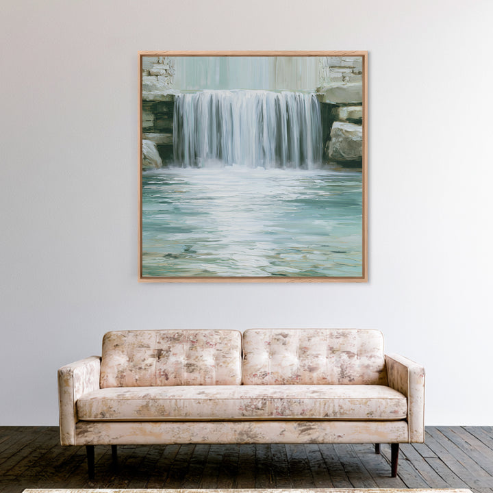 Serene Waterfall with Mist Framed Canvas Print, Spa Art, Dog Canvas, Spa Decor, Abstract Art, Serenity, Art Print, Room Decor, SPA-1x1-42