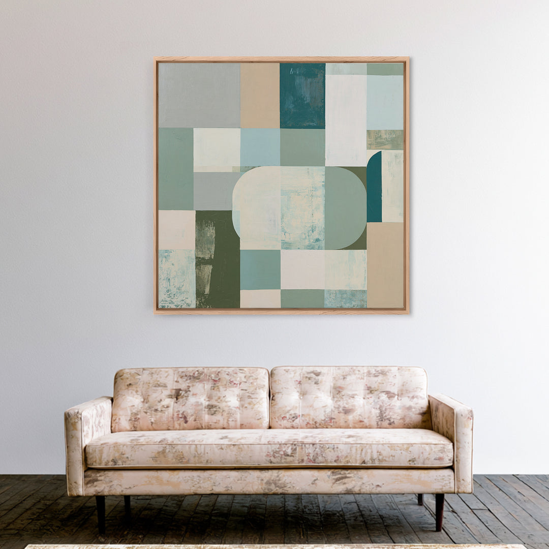 Sage and Ivory Geometric Calm Composition Canvas Print, Spa Art, Luxury Decor, Spa Decor, Abstract Art, Serenity, SPA-1x1-45