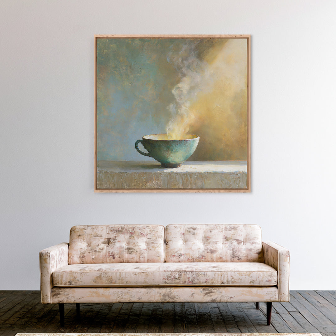 Tea Bowl and Steam Still Life Framed Canvas Print, Spa Art, Esthetician Decor, Spa Decor, Fine Art, Serenity, Room Decor, SPA-1x1-46