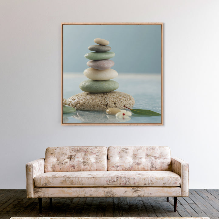 Stacked Stones Beside Calm Water Canvas Print, Spa Art, Art Print, Spa Decor, Fine Art, Serenity, Botanical Art, Nature Prints, SPA-1x1-49