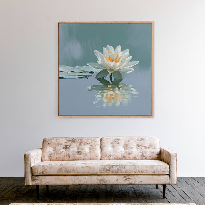 Lotus Flower Floating on Still Pond Framed Canvas Print, Spa Art, Animal Art, Spa Decor, Watercolor Art, Serenity, SPA-1x1-52