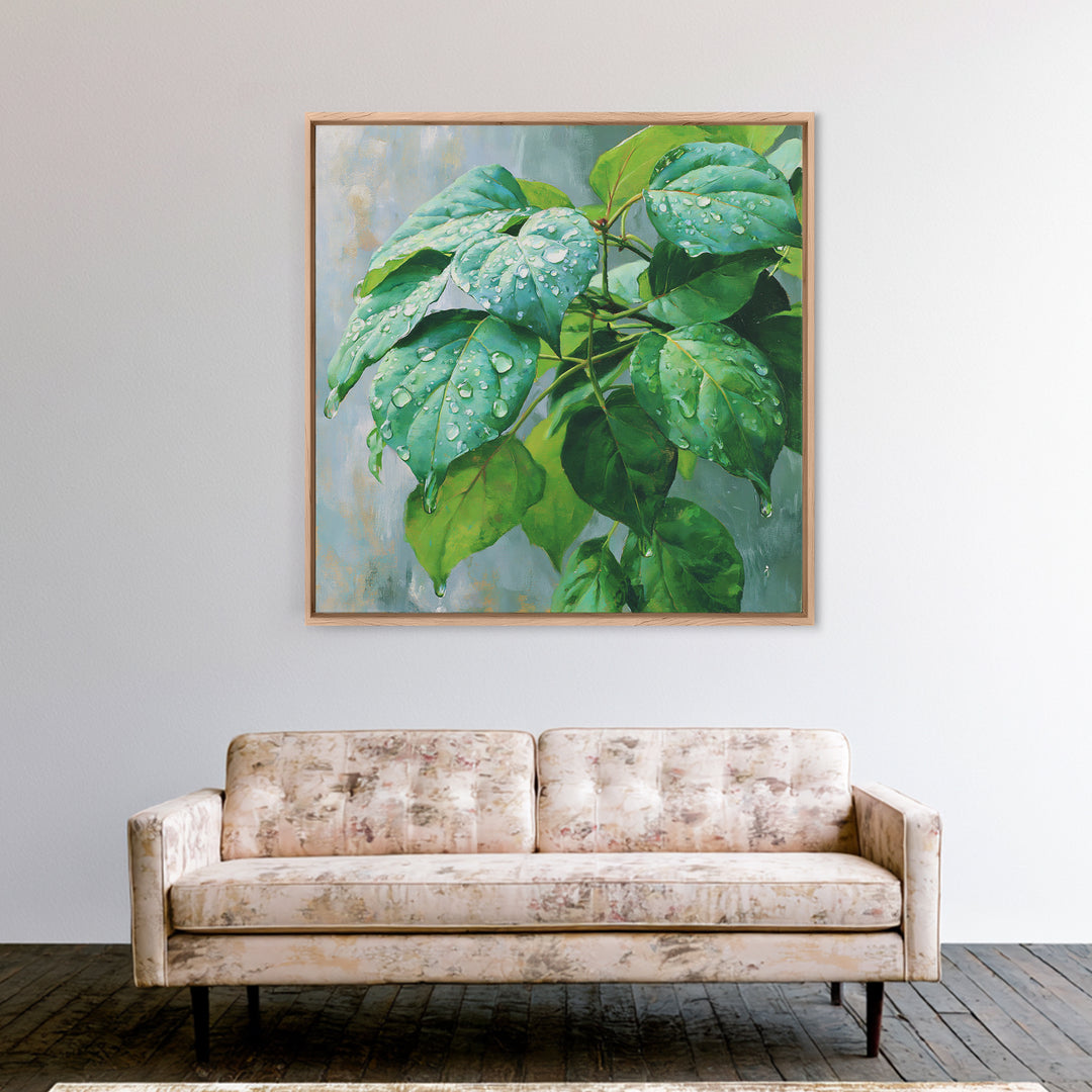 Rain on Leaves Framed Canvas Print, Spa Art, Animal Art, Spa Decor, Fine Art, Serenity, Gallery Decor, Neutral Decor, SPA-1x1-64