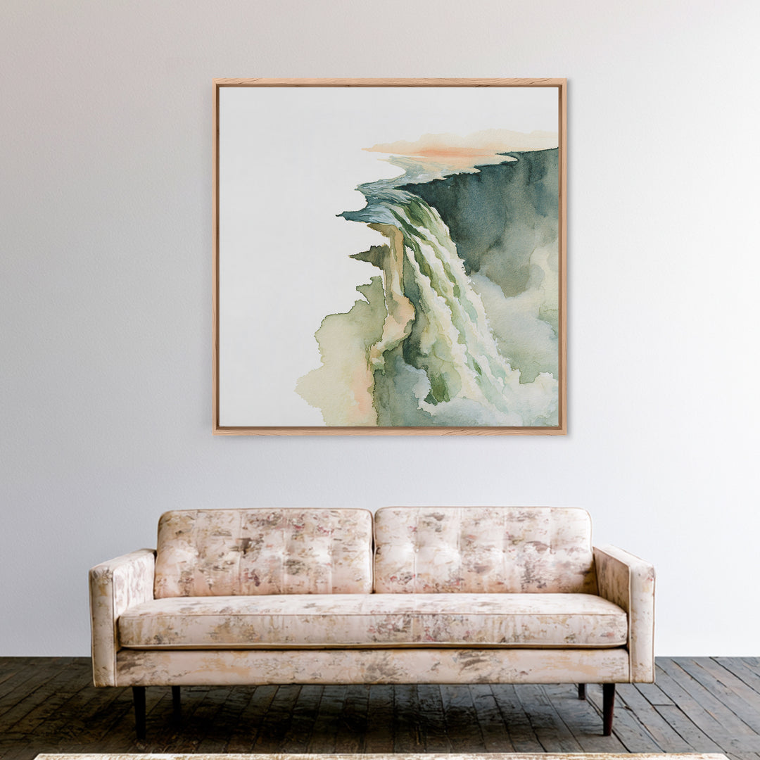 Serene Waterfall with Mist Framed Canvas Print, Spa Art, Dog Canvas, Spa Decor, Abstract Art, Serenity, Art Print, Room Decor, SPA-1x1-66