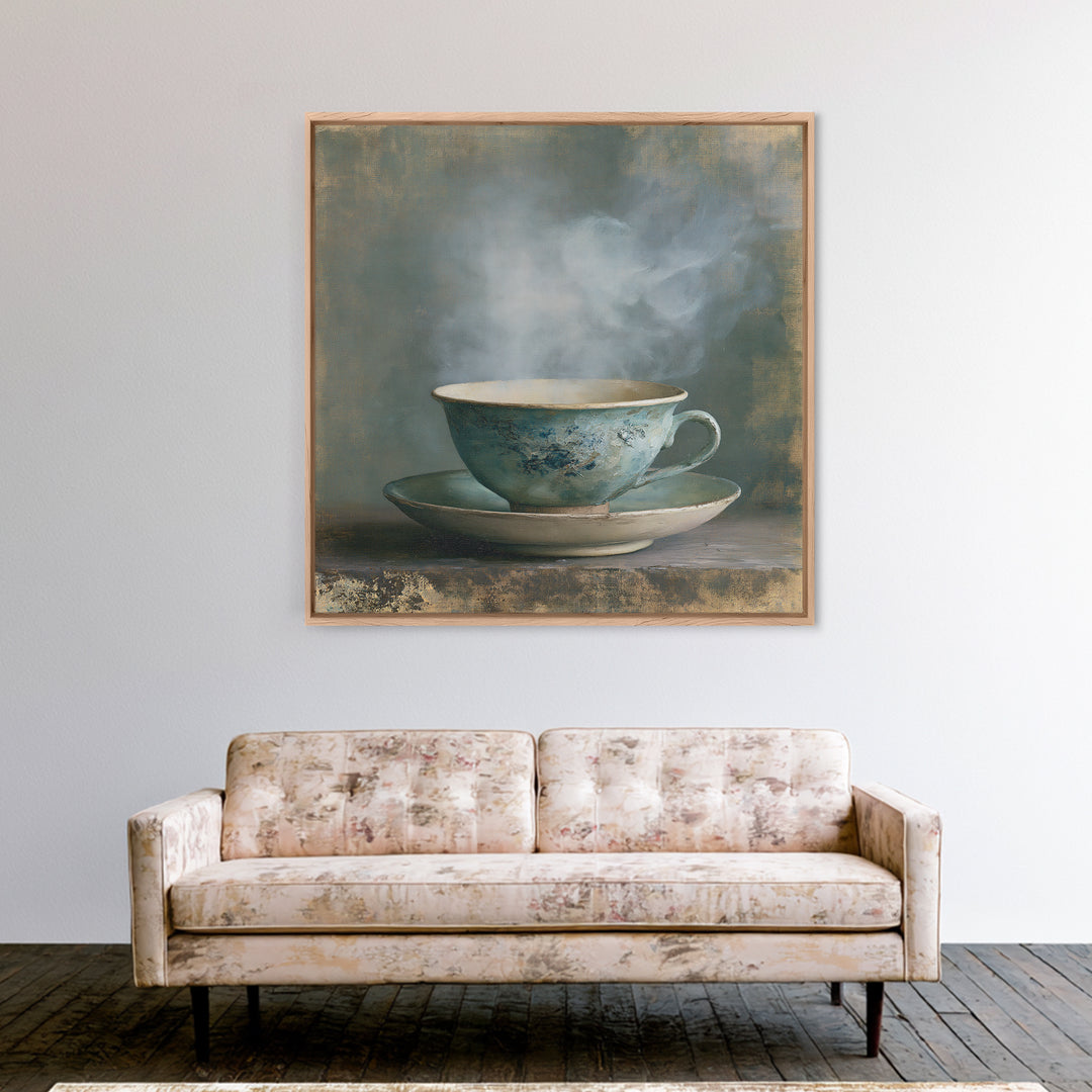 Tea Bowl and Steam Still Life Framed Canvas Print, Spa Art, Esthetician Decor, Spa Decor, Fine Art, Serenity, Room Decor, SPA-1x1-70