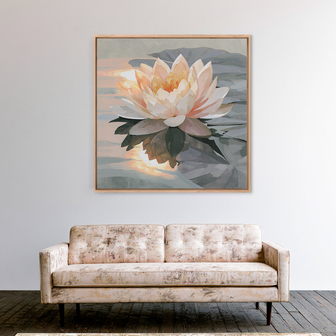 Lotus Flower Floating on Still Pond Canvas Print, Spa Art, Spa Wall Art, Spa Decor, Watercolor Art, Serenity, SPA-1x1-76