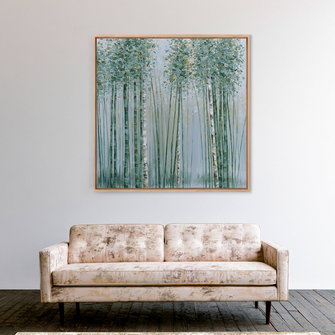 Misty Bamboo Forest Canvas Print, Spa Art, Art, Spa Decor, Serenity, Abstract Print, Minimalist Art, Feminine Wall Art, SPA-1x1-77