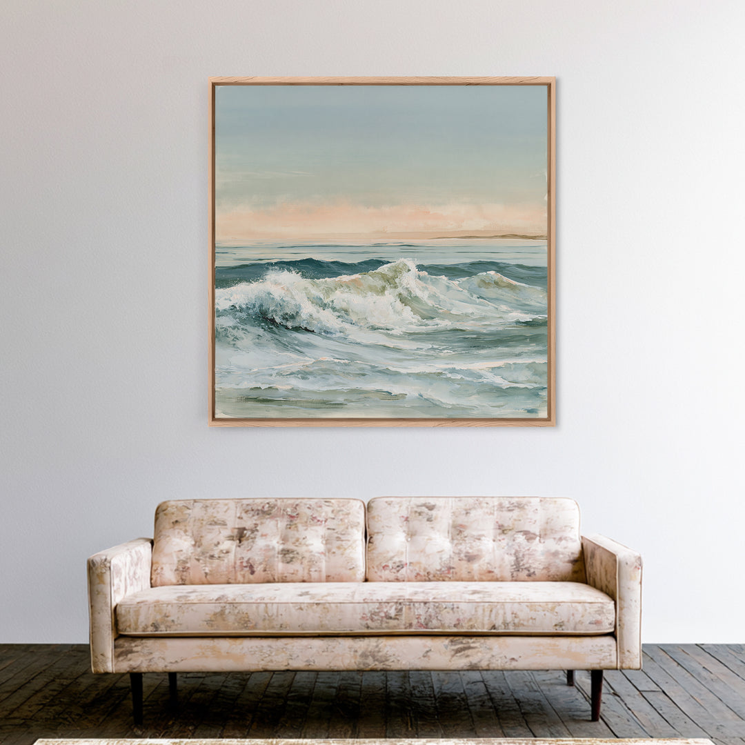 Coastal Horizon in Muted Spa Blues Canvas Print, Spa Art, Boho Decor, Spa Decor, Serenity, Printable Art, Wall Art Print, SPA-1x1-82