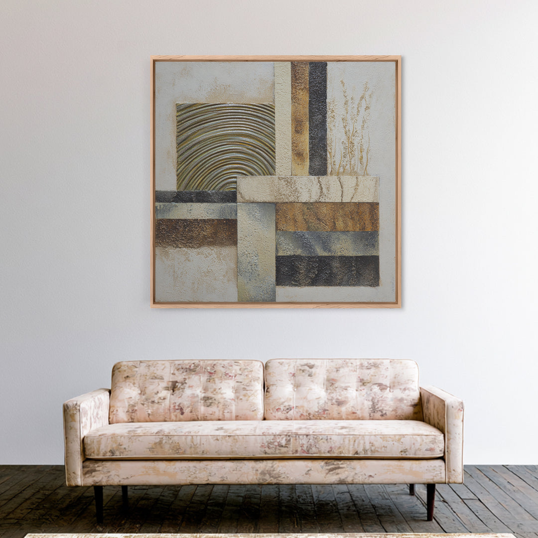 Sage and Ivory Geometric Calm Composition Framed Canvas Print, Spa Art, Wall Art, Spa Decor, Abstract Art, Serenity, SPA-1x1-93