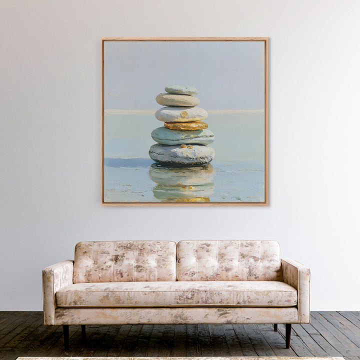 Stacked Stones Beside Calm Water Canvas Print, Spa Art, Black Woman Art, Spa Decor, Oil Painting, Serenity, Modern Home Decor, SPA-1x1-97
